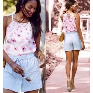 CAbi Women's #5218 Floating Poppies Tie Back Halter Tank‎ Pink Floral Size XS